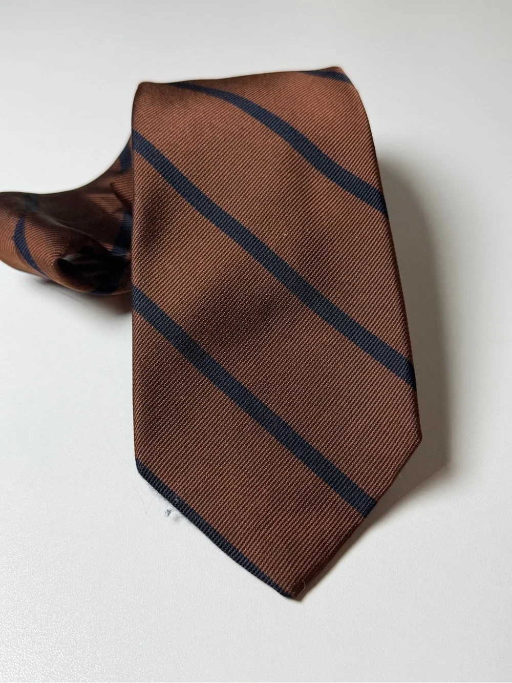 Roderick St. John’s USA Repp Tie Trad Ivy Brown Stripe with Navy Accents Classic